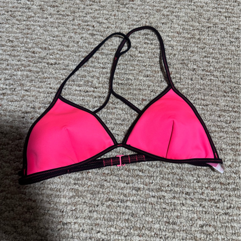 Victoria's Secret Hot Pink Bikini Top with Black Edging